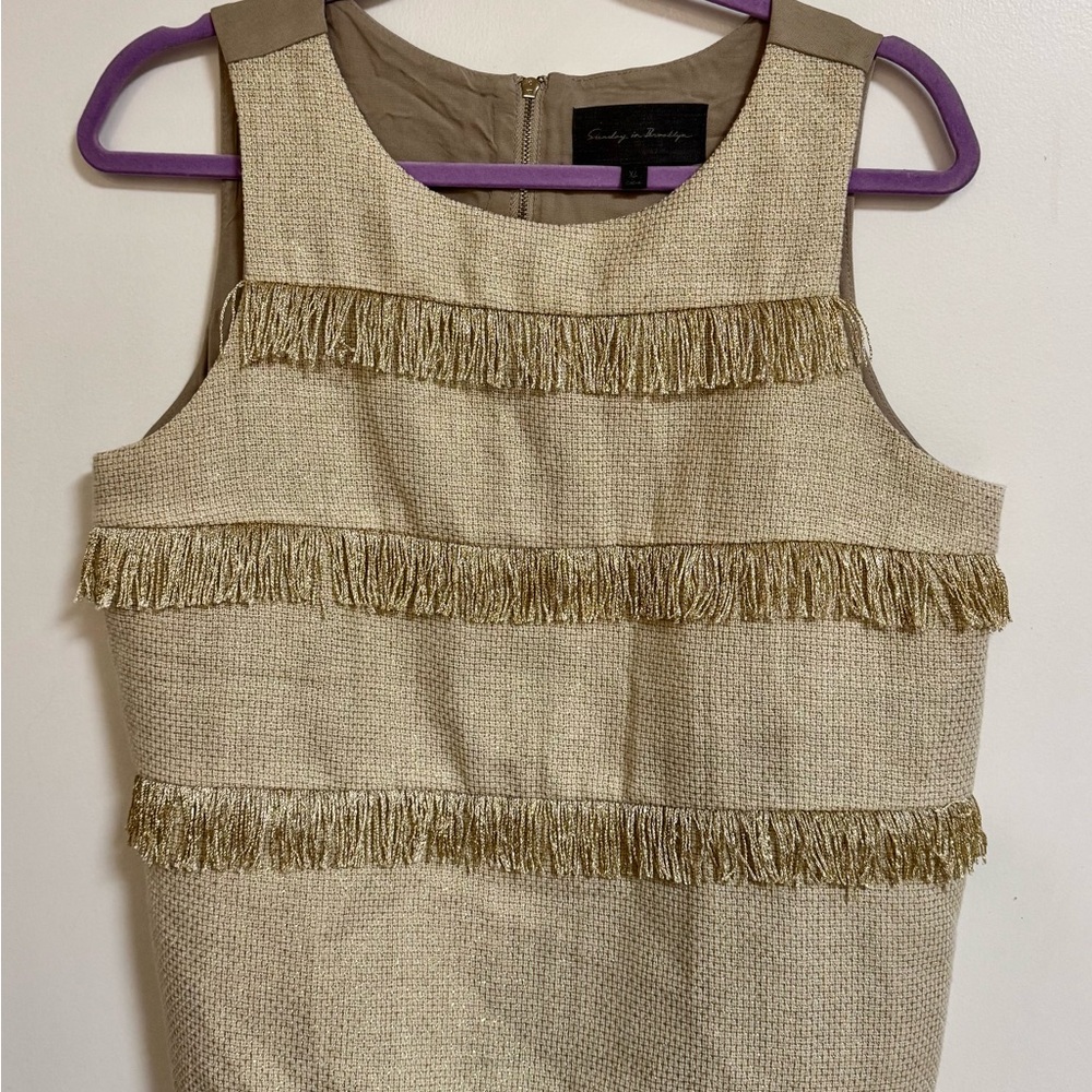 Sunday in Brooklyn Tan and Gold Fringe Blouse